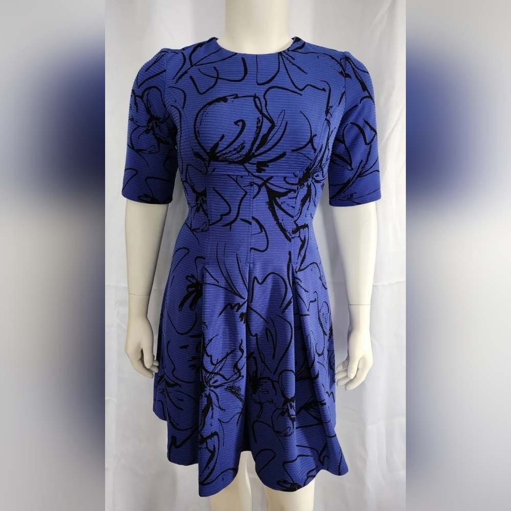 Danny & Nicole Blue Purple Fit & Flare Pleated Elbow Sleeve Dress Size 12